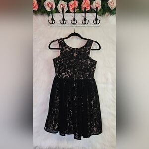 Bardot Junior Black Velvet Lace Layered Fit and Flare Dress